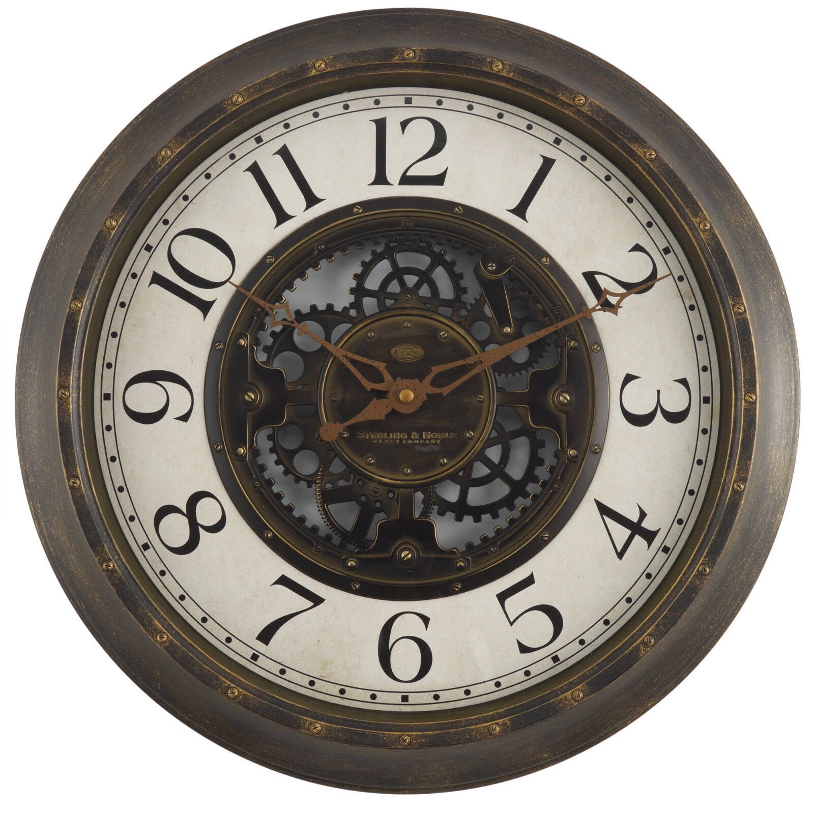 Gears 16" Large Brushed Oil Rubbed Bronze Wall Round Wall Clock, Quartz - NEW