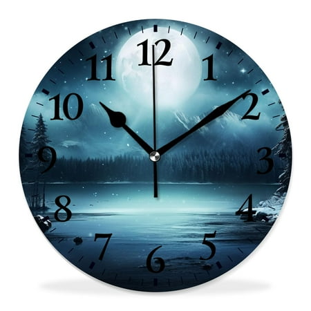 generic 10 inch Round Wall Clock,The Glow of The Moon in The forest Beautiful Art,Silent Non Ticking Wall Clocks for Living Room Kitchen Bedroom