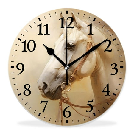 generic Silent Non Ticking 14 inch Round Wall Clocks,Retro Vintage Horse Portrait Old Painting Style Picture,Decorative Clocks for Living Room Kitchen Bedroom