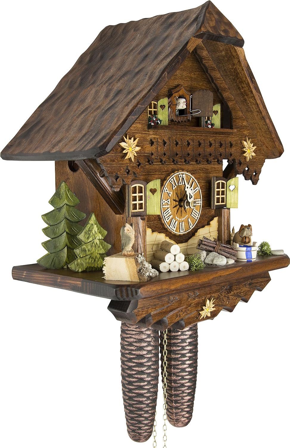 German Cuckoo Clock - Summer Meadow Chalet with 8-Day-Movement - 13 1/3 Inches H
