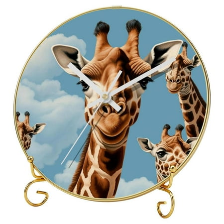 Giraffe Premium Round Wall Clocks with Printed Designs, Hooks, and Gold Stand - Silent Non-Ticking Timepieces for Stylish Home Decor, Office, and More