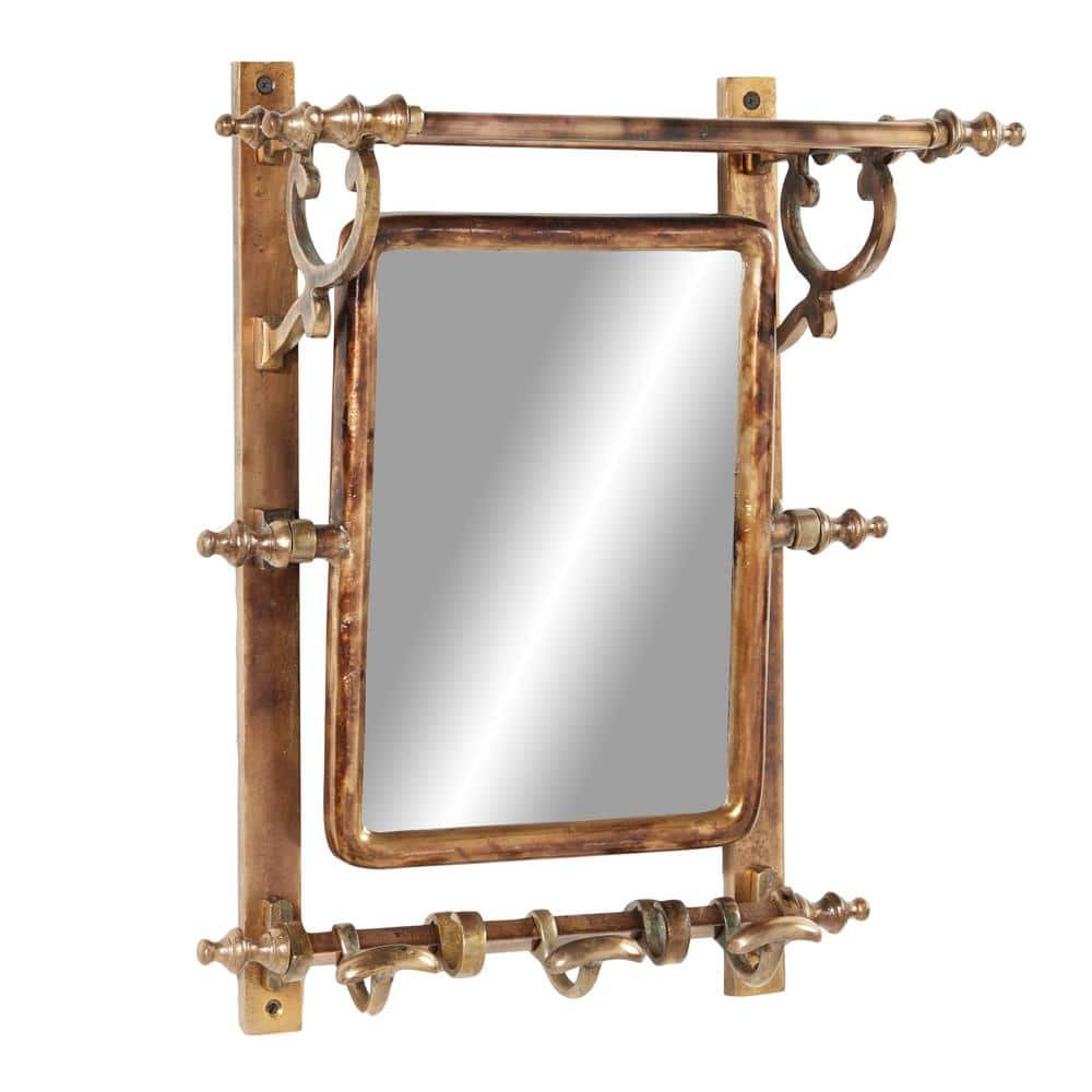 Gold 2 Shelves Metal Wall Shelf with Half Moon Shaped Mirror