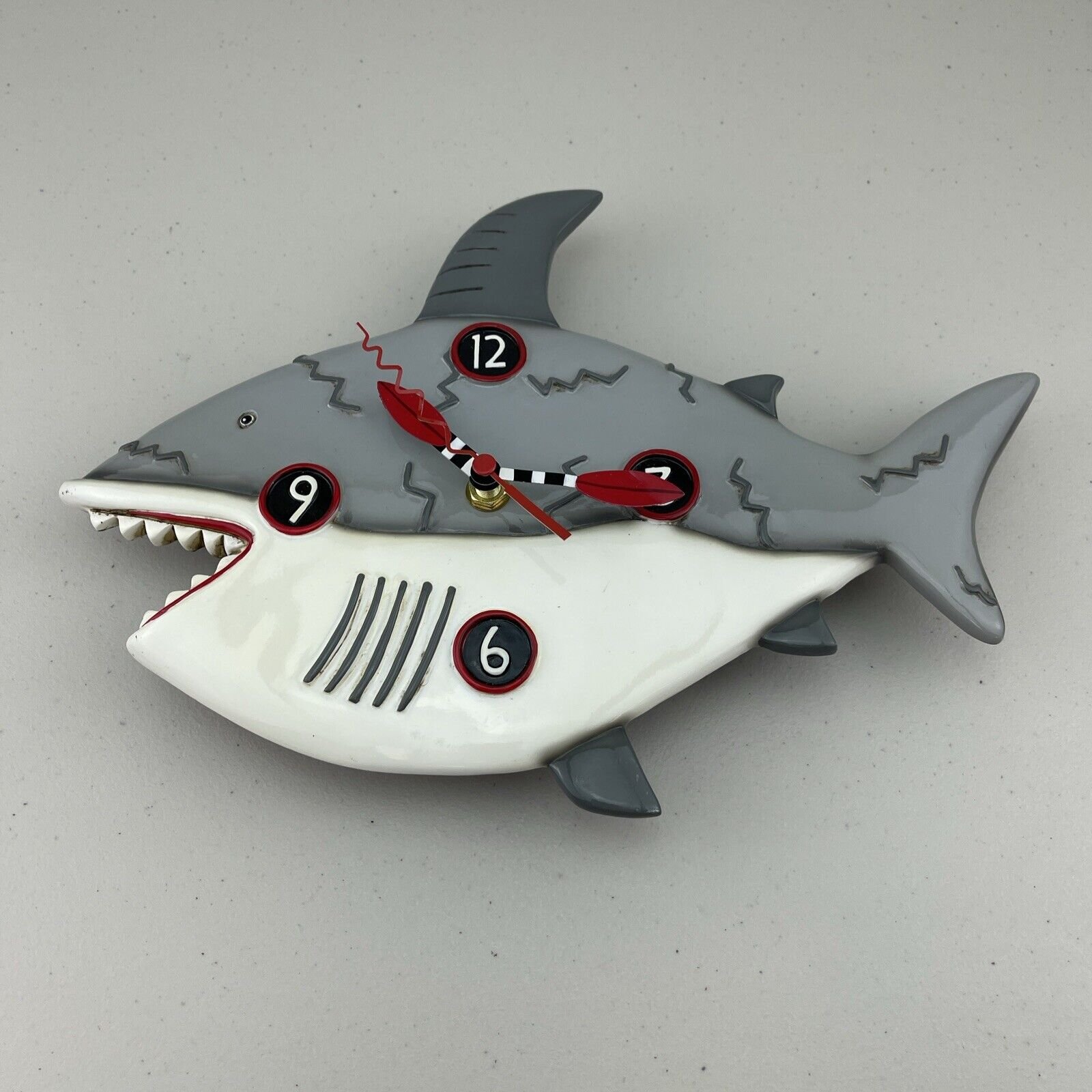 Great White Shark Clock (No Pendulum) Beach "Surf At Own Risk" ALLEN DESIGNS