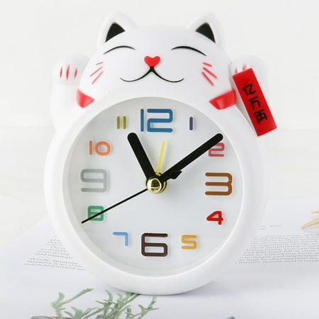 GZHCGSM Fireplace Mantel Decor Cartoon Fortune Cat Alarm Clock Mini Desktop Study Decoration Student Children Cute Bedside Digital Alarm Clock Fireplace Decor