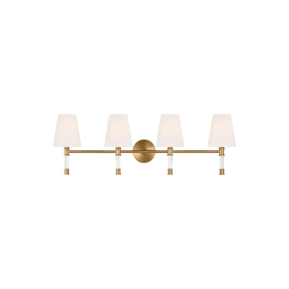 Hanover 34.125 in. W x 11 in. H 4-Light Burnished Brass Dimmable...