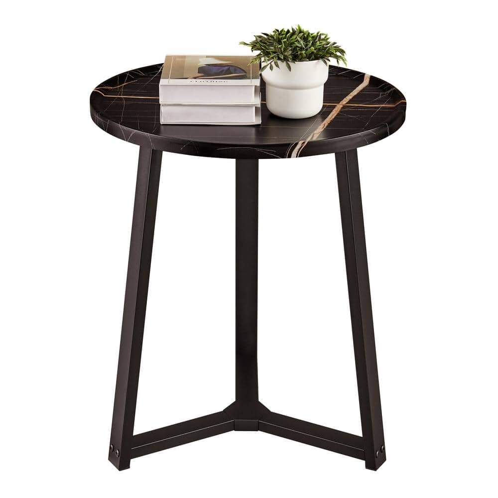 Harper 19.7 in. MDF Round Accent Table with Mid-century Modern Crossed Metal...