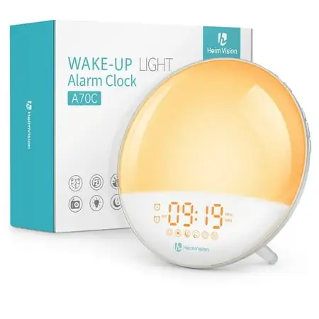 HeimVision A70C Sunrise Alarm Clock, Smart Wake up Light Sleep Aid Digital Alarm Clock with Sunset Simulation and FM Radio, 7 Colors/7 Alarm Sounds/Snooze/20 Brightness