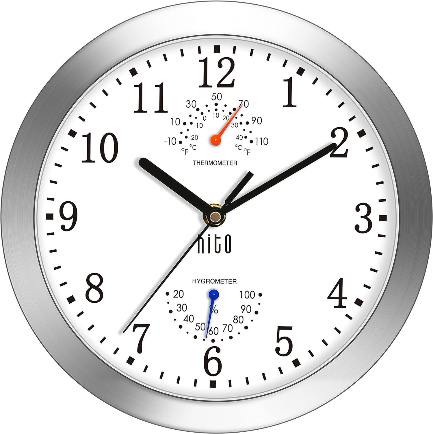 hito 10 Inch Silent Wall Clock Battery Operated Non ticking 10 inches, White