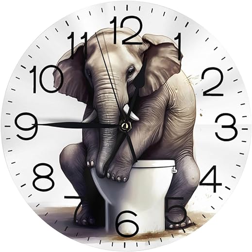 Home Decor Funny Elephant Round Wall Clock Acrylic Silent Non-Ticking Decorative Clocks for Living Room Kitchen