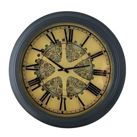 HomeRoots Black & Copper Exposed Gears Round Wall Clock