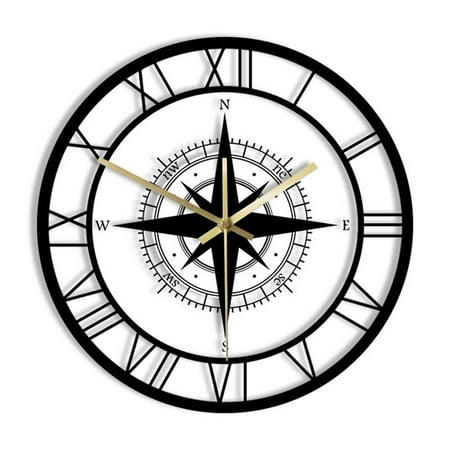 Home Saving! Jubipavy LED Lights Transparent Wall Clock Black Rose Compass Chart Nautical Acrylic Clock Decorative Wall Clock