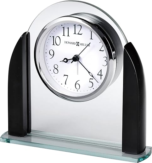 Howard Miller Aden Alarm Table Clock 645-822 – Glass Crystal, Black Satin Finished Wood Sides, Arabic Numerals, Modern Home Décor, Quartz Alarm Movement