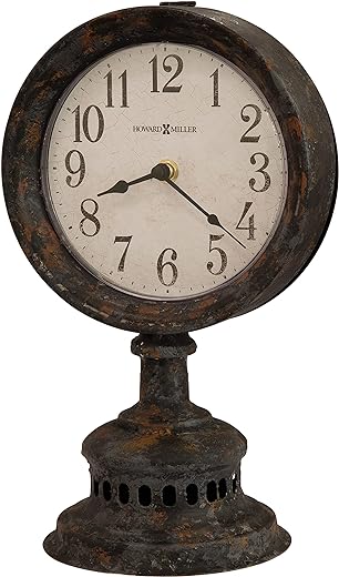 Howard Miller Ardie Mantel Clock 635-199 – Antique Black Finished Metal, Gray & Rusty Undertones, Distressed Dial & Numerals, Shatter-Resistant Crystal, Quartz Movement