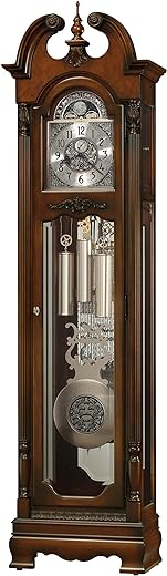 Howard Miller Cassady Floor Clock II 549-070 – Lightly Distressed Hampton Cherry Grandfather Decor with Illuminated Case & Cable-Driven, Single-Chime Movement