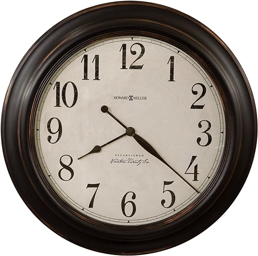 Howard Miller Coldwater Wall Clock II 549-472 – Aged Black Molded Frame with Bronze Highlights, Distressed Antique White Dial, Rustic Home Décor, Quartz Movement