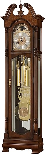 Howard Miller Csuri Floor Clock II 549-059 – Cherry Bordeaux Grandfather Vertical Home Decor with Illuminated Case & Cable-Driven Single-Chime Movement