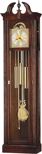 Howard Miller Hau Floor Clock II 549-022 – Windsor Cherry Vertical Home Decor with Chain-Driven, Single-Chime Movement & Chime Silence Option