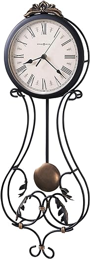 Howard Miller Paulina Wall Clock 625-296 – Charcoal Gray Finishes, Antique-Gold Finished Pendulum Bob & Gold Highlights, Antique Home Decor, Quartz Movement