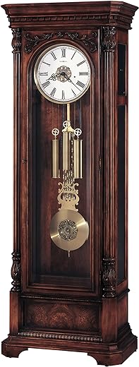 Howard Miller Perlman Floor Clock II 547-034 – Heavily Distressed Hampton Cherry Grandfather Timepiece Home Decor with Cable-Driven Triple-Chime Movement