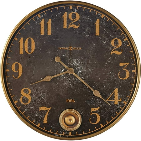 Howard Miller Union Depot Wall Clock 625-733 – Brass Finished Metal Frame, Aged Black Dial, Antique Home Décor, Brass Finish Pendulum, Quartz Movement