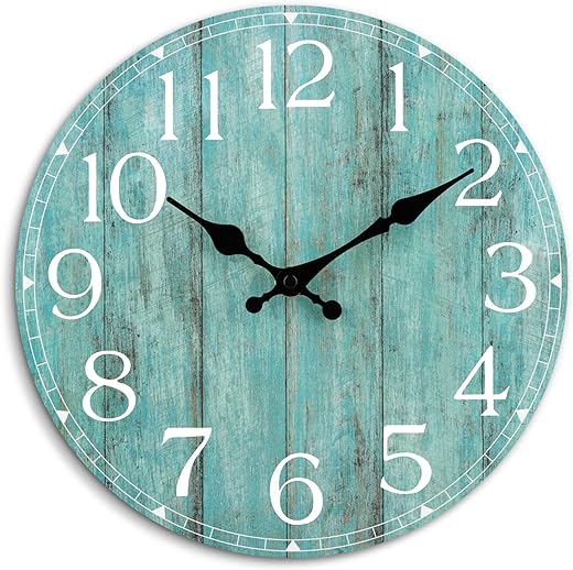 HYLANDA Wall Clock, 10 Inch Teal Silent Non-Ticking Kitchen Decor, Rustic Vintage Country Retro Decorative Clocks Battery Operated for Bathroom Bedroom Living Room Office(Aqua)