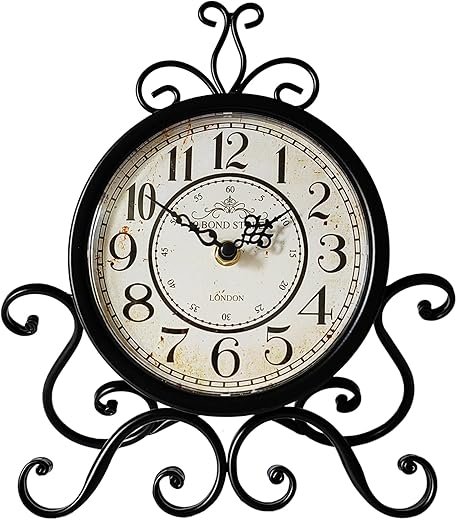HZDHCLH Vintage Table Clocks for Living Room Bedroom Decor, Silent Decorative Farmhouse Shelf Clock Battery Operated, Small Rustic Mantel Clock with Roman Numerals (Black,11 inch)