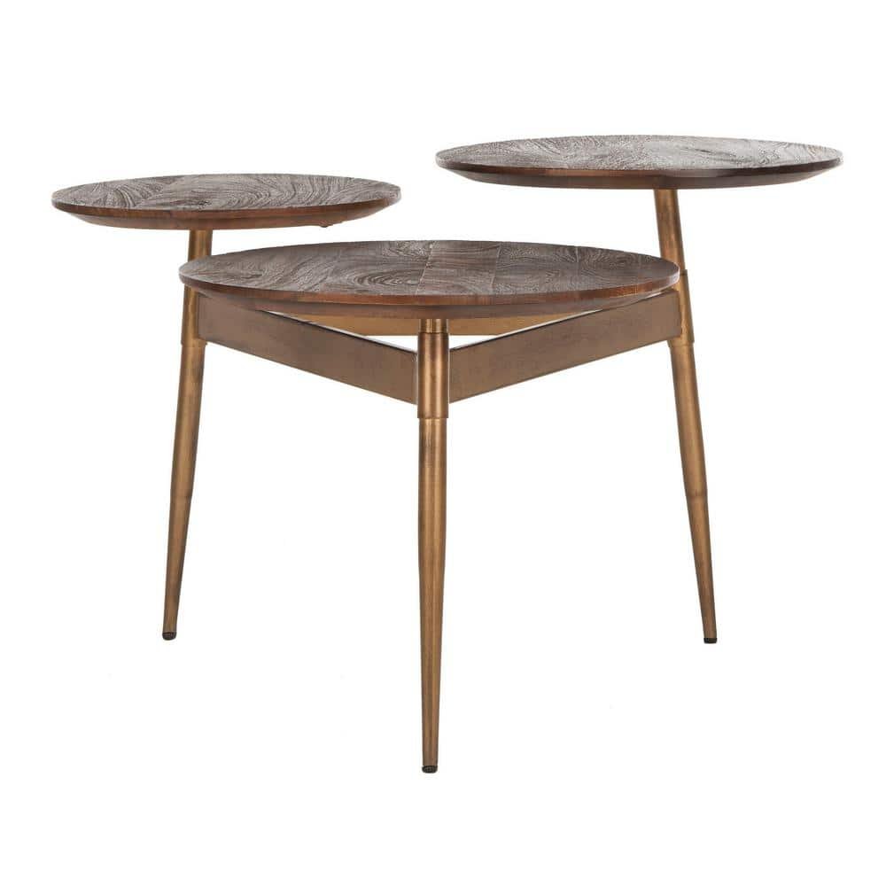 Ian 34 in. Rustic Brown/Gold Round Wood Coffee Table