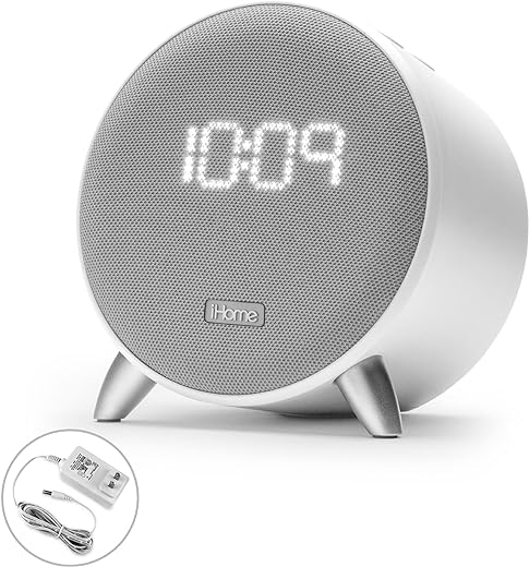 iHome Bluetooth Alarm Clock with 5W USB Charger, Dimmable LED Clock Display and Dual Alarms, Ideal for Bedroom, Home Office and Dorm Room