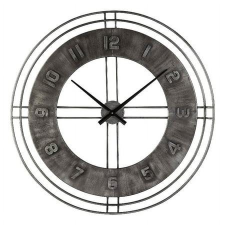 Industrial Round Metal Wall Clock with Roman Numerals Gray