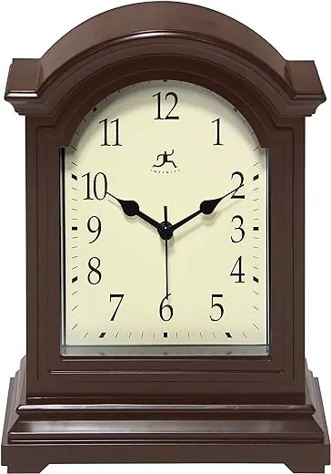 Infinity Instruments Brown Antique Grandfather Tabletop Clock 9 x 6 Mantle Tabletop Clock Mini Desktop Table Mantel Decor Vintage Living Room Decor