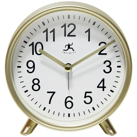 Infinity Instruments Matte Gold 6 inch Decorative Tabletop Alarm Clock Analog - 5.75 x 1.75 x 5.5