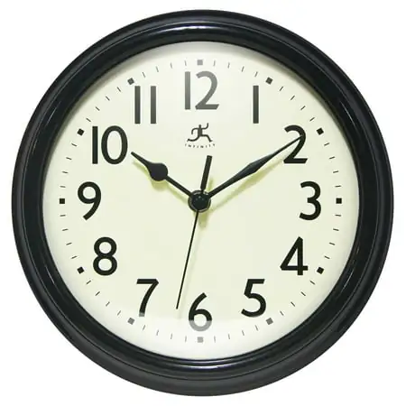 Infinity Instruments Nostalgic Plastic 9.5 Business/Office Indoor Wall Clock with Silent Movement, Black