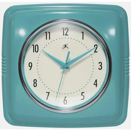 Infinity Instruments Retro Square Turquoise Wall Clock, 9.25