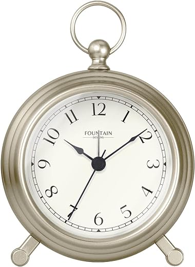 Jensen Pocket Watch Alarm Clock - Silent Non Ticking, Modern Farmhouse Style, Wall & Mantel 2 in 1 Clock, Desk & Shelf Clock, Morning Silver Color Finish, 5.4(H) x 4.5(W)