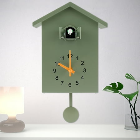 JTWEEN Minimalist Cuckoo Clock,Modern Cuckoo Wall Clock,Birdhouse Cuckoo Clock with Bird Voices Call Wall Art Home Living Room Kitchen Office Decoration (Green)