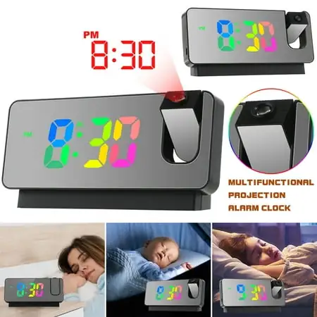 Kids Clock Alarm Digital Projection Projector Bedroom Ceiling Projectable Child