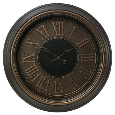 kieragrace KG Genoa Oversized Wall Clock with Raised Roman Numerals - Antiqued Bronze with Copper Bezel, 23