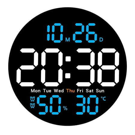 KQJQS Round Wall Clock Multifunctional Remote Control Digital Electronic Clock for Living Room Silent Clock with Colorful Screen Display