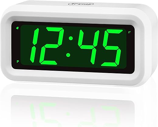 KWANWA LED Clock, Alarm Clock for Kids, 1.2inch Green LED Digital Clock, Adjustable LED Brightness, 12Hr/24Hr, Cordless, Desk Clock, Bedroom Clock, Bathroom Clock, Table Clock, Ideal for Gifts