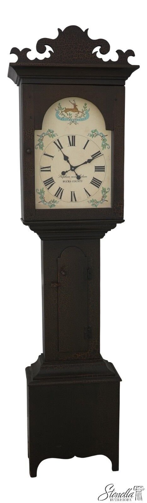 L49032EC: STEPHEN VON HOHEN Crackle Painted Bucks County Grandfather Clock