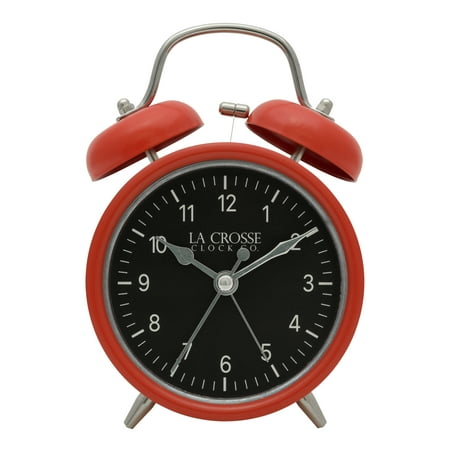 La Crosse Clock 3.95 in x 2.15 in Red Twin Bell Quartz Analog Alarm Clock, 617-3314