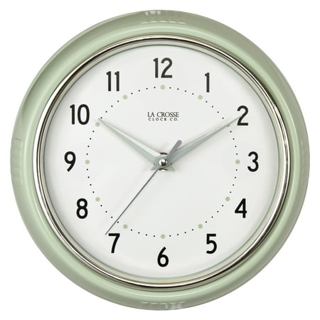 La Crosse Clock 9.5 Retro Diner Pistachio Green Quartz Analog Wall Clock, 404-3024PH