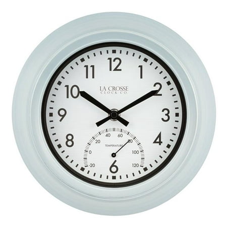 LaCrosse T82110 9 in. Wall Clock with Thermometer, Light Blue