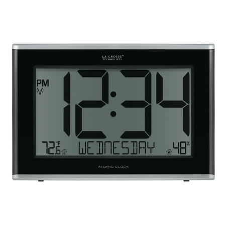 La Crosse Technology 12 Battery-Powered Black Atomic LCD Clock with Temp and Humidity, 513-05867-Int