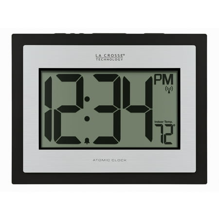 La Crosse Technology Silver Table/Wall Digital Atomic Clock with Indoor Temperature, 513-1422S