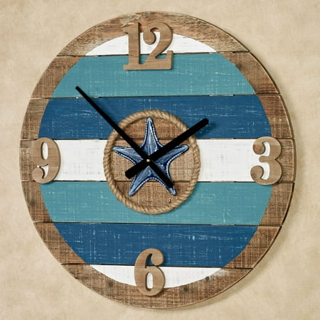 La Mer Coastal Wooden Plank Wall Clock Blue 24 Inches Diameter