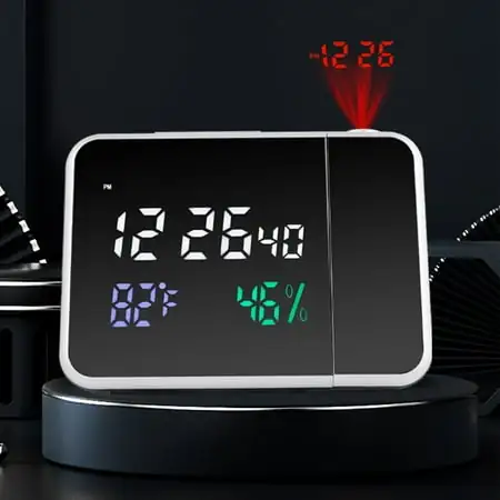 Large Font Creative LED Glass School Supply Temperature And Humidity Multi-Functional Projection Alarm Clock Mirror Clock Electronic Digital Clock With College Essentials Perpetual Calendar