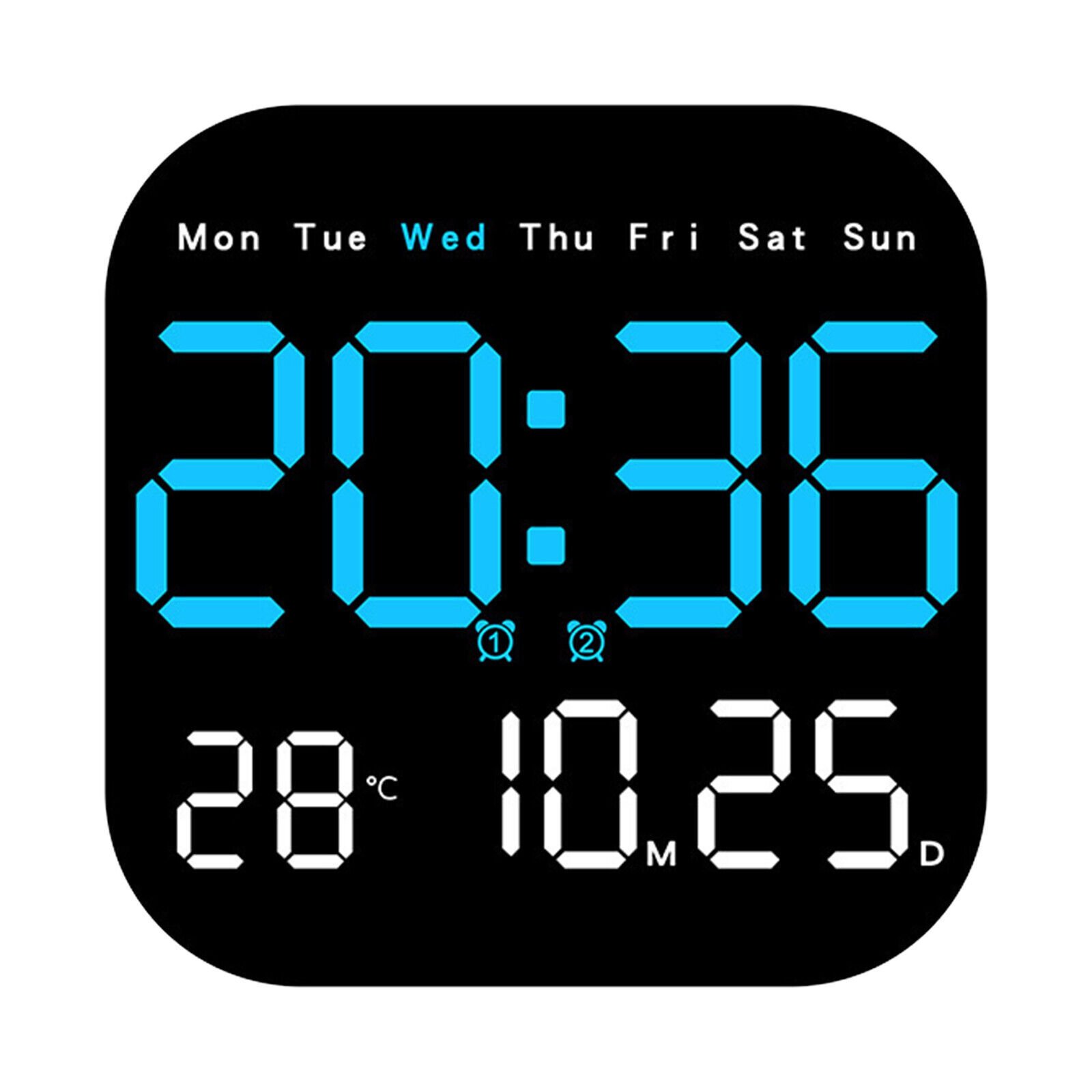 Large LED Digital Wall Clock Temperature Date Week Display Adjust Remote Control