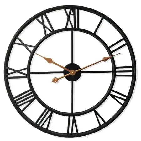 Large Metal Wall Clock 24 Cutout Decorative wall clocks Analog Clocks for Living Room Steampunk Black