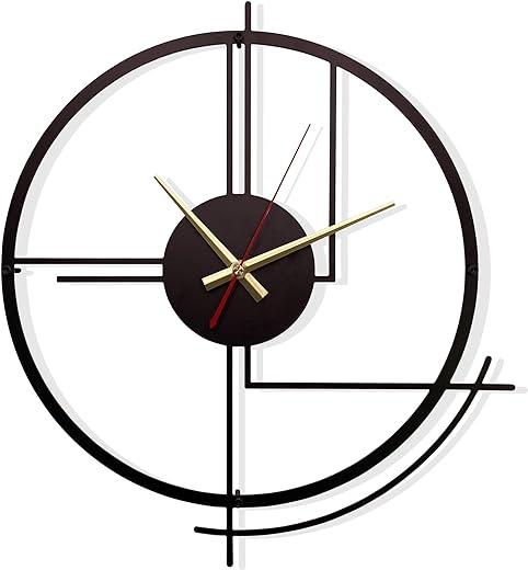 Large Metal Wall Clocks for Living Room Decor, 14 inch Modern Decorative Clock, 3D Minimalist Silent Black Clock Decor for Kitchen, Office, Bedroom Livingroom